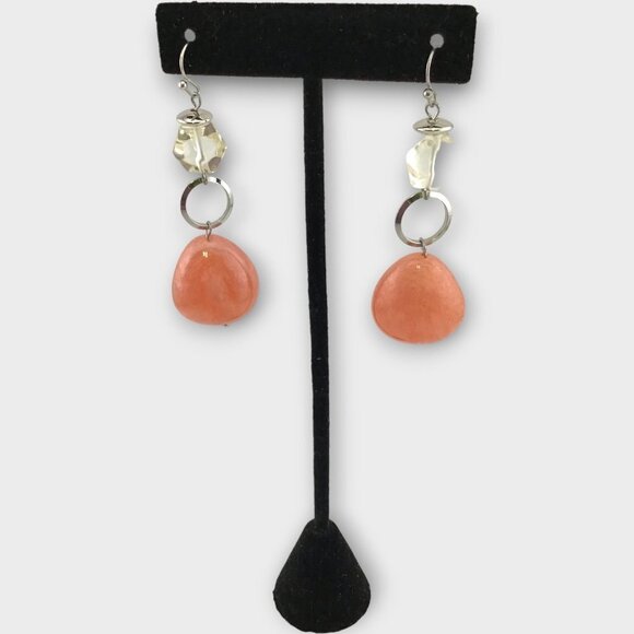 Peachy Pink and Clear Beaded Earrings - Picture 1 of 9
